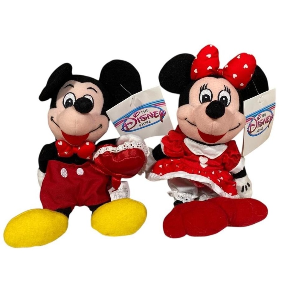 Vintage Disney Store Mickey‎ & Minnie Mouse Valentine Bean Bag Plush Set NWT